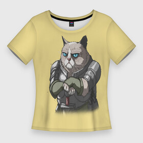 Женская футболка 3D Slim с принтом Сер Рыцарь Грумпи Кот в Тюмени,  |  | cat | grumpy | knight | skerim | воин | дракон | королевство | кот | кошка | рыцарь | скайрим