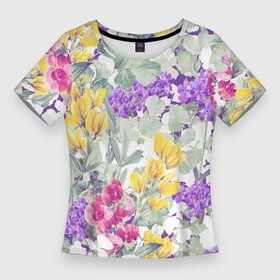 Женская футболка 3D Slim с принтом Цветы Красочный Луговой Узор в Тюмени,  |  | flowers | букет | природа | растение | флора | цветы