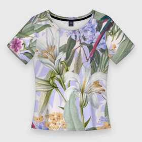 Женская футболка 3D Slim с принтом Цветы Фиолетовые Дикие Джунгли в Тюмени,  |  | flowers | букет | природа | растение | флора | цветы