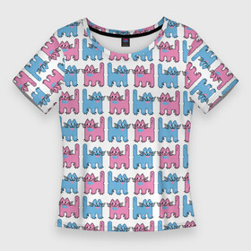 Женская футболка 3D Slim с принтом Пиксельные коты: розовый и голубой, паттерн в Тюмени,  |  | бесшовный паттерн | котики | коты | кошки | паттерн | пиксели | пиксель арт | розовый | рыбка | сердце