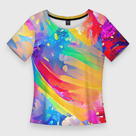 Женская футболка 3D Slim с принтом Радужный рисунок в Тюмени,  |  | bright | colors | funny | multicoloured | positive | rainbow | summer | абстракция | веселый | забавный | краски | красочный | лето | насыщенный | позитив | радостный | радуга | разноцветный | сочный | фееричный | цвета | яркий