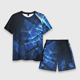 Мужской костюм с шортами 3D с принтом Abstract geometric  Прозрачные синие голографические кубы в Тюмени,  |  | abstraction | geometric | neon | pattern | абстракция | геометрия | неон | паттерн