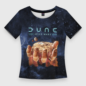 Женская футболка 3D Slim с принтом Dune: Spice Wars (рука и песок) в Тюмени,  |  | dune | game | spice | spice wars | wars | дюна | игра | стратегия