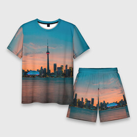 Мужской костюм с шортами 3D с принтом Закат в Торонто в Тюмени,  |  | canada | eclips | toronto | вечер | город | закат | канада | мегаполис | торонто