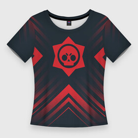 Женская футболка 3D Slim с принтом Красный Символ Brawl Stars на темном фоне со стрелками в Тюмени,  |  | brawl | brawl stars | logo | stars | бравл | игра | игры | лого | логотип | ромб | символ | старс