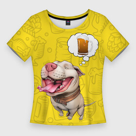 Женская футболка 3D Slim с принтом BeerBull в Тюмени,  |  | beer | pitbull | квас | любитель кваса | м | мем | мем с собакой | напиток | пенный напиток | питбуль | собака | собака мечтает | хочу квас