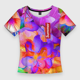 Женская футболка 3D Slim с принтом Красочный цветочный паттерн  Лето  Colorful Floral Pattern  Summer 2023 в Тюмени,  |  | Тематика изображения на принте: color | flowers | pattern | summer | лето | паттерн | цвет | цветы