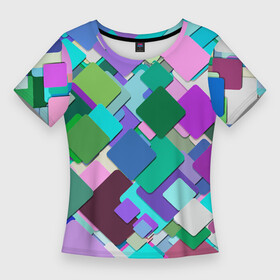 Женская футболка 3D Slim с принтом MULTICOLORED SQUARES в Тюмени,  |  | веселый | геометрический | геометрия | желтый | зеленый | квадраты | красный | красочный | разноцветный | синий | современный | узор | формы | цвета | яркий