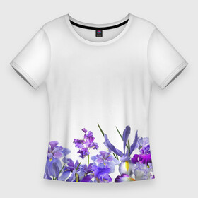 Женская футболка 3D Slim с принтом Любимые Ирисы в Тюмени,  |  | Тематика изображения на принте: ириски | ирисы | любимые ирисы | фиолетовые цветы | цветы