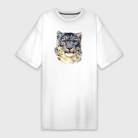 Платье-футболка хлопок с принтом Снежный Леопард (барс) в Тюмени,  |  | leopard | panthera | panthera pardus | барс | гепард | голова | животное | зверь | кошачие | кошачий | крупная кошка | лео | леопард | леопарды | пантера | пятнистый | хищник | ягуар