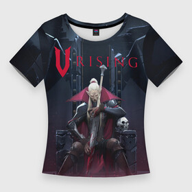 Женская футболка 3D Slim с принтом Вампир на троне V Rising в Тюмени,  |  | games | logo | mmo rpg | shield | sword | throne | v rising | vampire | вампир | игры | лого | меч | ммо рпг | трон | щит