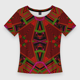 Женская футболка 3D Slim с принтом Геометрический этнический арабский узор в красно черный тонах в Тюмени,  |  | Тематика изображения на принте: african | tribal pattern | геометрический узор | красный | орнамент | фольклор