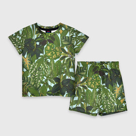 Детский костюм с шортами 3D с принтом Зеленые Тропические Растения в Тюмени,  |  | flowers | букет | природа | растение | флора | цветы