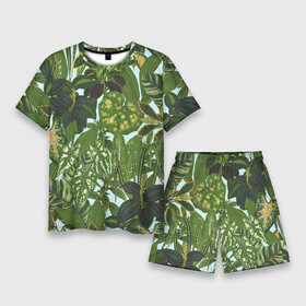Мужской костюм с шортами 3D с принтом Зеленые Тропические Растения в Тюмени,  |  | Тематика изображения на принте: flowers | букет | природа | растение | флора | цветы