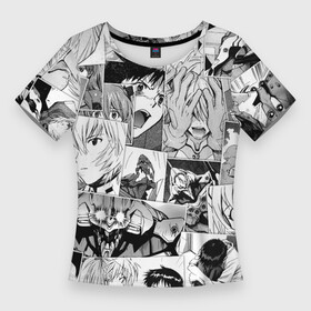 Женская футболка 3D Slim с принтом Евангелион паттерн в Тюмени,  |  | anime | aska | eva | evangelion | nerv | аниме | анимэ | аска | ева | евангилион | нерв | роботы | рэй | синдзи | япония