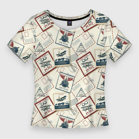 Женская футболка 3D Slim с принтом почта самолётом в Тюмени,  |  | авиапочта | конверт | марки | письмо | самолёт ретро | самотёт | старые письма | старый конверт | чернила | штамп | штемпель | этикетка