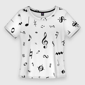 Женская футболка 3D Slim с принтом Нотные Знаки Черные на Белом в Тюмени,  |  | звук | звуки | консерватория | мелодия | музыка | музыкалка | музыкальная школа | музыкант | музыканты | нота | ноты | партитура | символ | символы | скрипичный ключ | сольфеджио