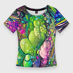 Женская футболка 3D Slim с принтом Токсичный принт в Тюмени,  |  | bright | colors | funny | multicoloured | positive | splashes | spot | toxic | брызги | веселый | краски | многоцветный | позитивный | пятна | разноцветный | токсичный | фееричный | цвета | яркий