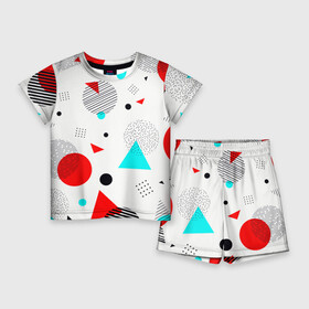 Детский костюм с шортами 3D с принтом GEOMETRIC FIGURED INTERLACING в Тюмени,  |  | абстрактный | белый | вектор | геометрический | графический | зеленый | красочный | линии | розовый | синий | треугольники | узор | цвет | черный