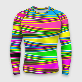 Мужской рашгард 3D с принтом Полосатый радужный разноцветный геометрический узор в Тюмени,  |  | геометрический узор | молодежный | неоновый | полосатый | радуга