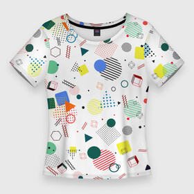 Женская футболка 3D Slim с принтом MULTICOLORED GEOMETRIC SHAPES в Тюмени,  |  | абстрактный | белый | вектор | геометрический | графический | зеленый | красочный | линии | оранжевый | розовый | синий | треугольники | узор | формы | цвет | черный