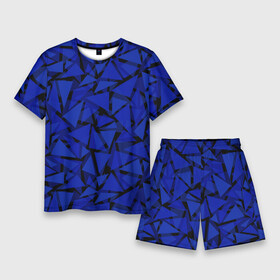 Мужской костюм с шортами 3D с принтом Синие треугольники геометрический узор в Тюмени,  |  | blue | geometric | геометрические фигуры | синий | треугольники