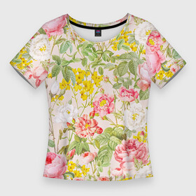 Женская футболка 3D Slim с принтом Цветы Летнии Английские Розы в Тюмени,  |  | flowers | букет | природа | растение | розы | флора | цветы