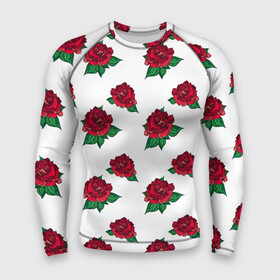 Мужской рашгард 3D с принтом Цветы Красные Розы На Белом Фоне в Тюмени,  |  | flowers | букет | природа | растение | роза | розы | флора | цветы
