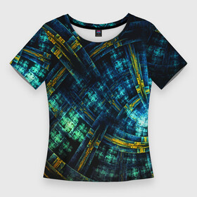 Женская футболка 3D Slim с принтом Абстрактная неоновая футуристическая композиция  Abstract neon futuristic composition в Тюмени,  |  | Тематика изображения на принте: abstraction | composition | future | neon | абстракция | будущее | композиция | неон