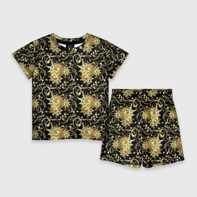 Детский костюм с шортами 3D с принтом Золотые абстрактные цветы в Тюмени,  |  | Тематика изображения на принте: abstract | абстракция | бутоны | геометрия | калейдоскоп | классика | линии | паттерн | текстура | узор | узоры | цветы