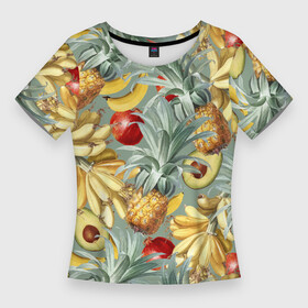 Женская футболка 3D Slim с принтом Экзотические Фрукты Лета в Тюмени,  |  | bananas | garnet | pineapples | summer | ананасы | бананы | гранат | лето