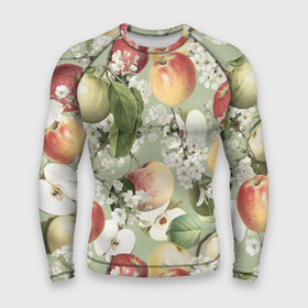 Мужской рашгард 3D с принтом Яблочный Сад в Тюмени,  |  | apples | flowers | garden | summer | лето | сад | цветы | яблоки