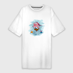Платье-футболка хлопок с принтом PIGLET ON ICE в Тюмени,  |  | животное | зима | каток | коньки | лед | поросенок | птицы