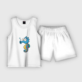 Детская пижама с шортами хлопок с принтом Конёк Морской в Тюмени,  |  | fish | ocean | sea | животные | конёк | море | морской конёк | океан | рыба