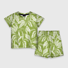 Детский костюм с шортами 3D с принтом Зелёные Тропики Лета в Тюмени,  |  | Тематика изображения на принте: banana leaves | jungles | leaves | summer | tropics | банановые листья | джунгли | лето | листья | тропики