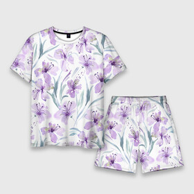 Мужской костюм с шортами 3D с принтом Цветы Фиолетовые Нарисованные Акварелью в Тюмени,  |  | flowers | акварель | букет | нарисованные | природа | растение | фиолетовые | флора | цветы