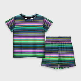 Детский костюм с шортами 3D с принтом Яркие неоновые тонкие полосы в Тюмени,  |  | Тематика изображения на принте: neon stripes | stripes | в полоску | неоновые полосы | полосатый узор
