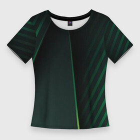 Женская футболка 3D Slim с принтом Зеленые 3D полосы со свечением в Тюмени,  |  | 3d | 3д | art | digital | green | illusion | lines | арт | графика | диджитал | зеленый | иллюзия | полосы | трехмерная | трехмерный