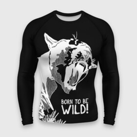 Мужской рашгард 3D с принтом Cougar Born be wild в Тюмени,  |  | angry | born to be wild | cougar | fangs | open mouth | predator | wild | дикая | злая | клыки | открытая пасть | пума | рожден быть диким | хищник