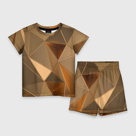 Детский костюм с шортами 3D с принтом Золотые 3D треугольники в Тюмени,  |  | 3d | 3д | abstract | art | digital | gold | illusion | metal | shiny | абстрактный | арт | блеск | блестящий | золотая | золото | золотой | иллюзия | металл | металлический | треугольник | трехмерная | трехмерное | трехмерный