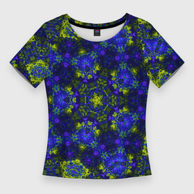 Женская футболка 3D Slim с принтом Абстрактный зелено синий узор Звезда в Тюмени,  |  | blue | green | абстракция | звезда | зеленый