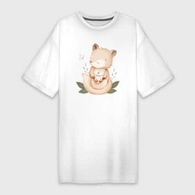 Платье-футболка хлопок с принтом Милые Лисята Обнимаются в Тюмени,  |  | animals | beast | cute | fox | животные | звери | лиса | лисёнок | милый | обнимаются