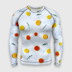 Мужской рашгард 3D с принтом Дольки апельсина и грейпфрута в Тюмени,  |  | Тематика изображения на принте: апельсин | веточка | веточки | грейпфрут | дольки | еда | новый год | праздник | свежесть | фруктовый | фрукты | цитрусовый | цитрусы