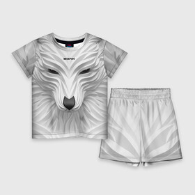 Детский костюм с шортами 3D с принтом Волк белый  с надписью в Тюмени,  |  | wolf | арт | белый | волк | волкодав | волкодиночка | волкособ | детские | добрый | животные | одинокий волк | рисунок | рок | серый | серый волк | собака | узор | узоры