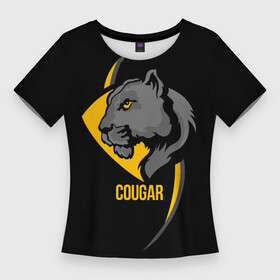 Женская футболка 3D Slim с принтом Cougar  пума в Тюмени,  |  | Тематика изображения на принте: cat | cougar | emblem | gaze | harsh | predator | wild | взгляд | дикая | кошка | пума | суровый | хищник | эмблема