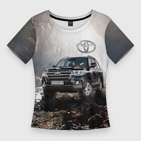 Женская футболка 3D Slim с принтом Toyota Land Cruiser 200 в пещере со скальными рисунками в Тюмени,  |  | car | cave | land cruiser | off road vehicle | rock | rock drawings | toyota | автомобиль | внедорожник | пешера | скала | скальные рисунки | тойота