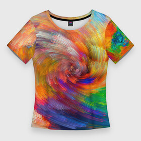 Женская футболка 3D Slim с принтом MULTICOLORED SWIRLS в Тюмени,  |  | абстрактный | вихревой | желтый | заводной | зеленый | красный | красочный | многоцветный | оранжевый | радужный | разноцветный | розовый | синий | узор | фиолетовый | цвета | цветной | яркий