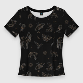 Женская футболка 3D Slim с принтом Мистические животные волк птица бабочка лошадь в Тюмени,  |  | бабочка | волк | животные | звери | лошадь | минимализм | минималистичный | мистика | мистический | мотылек | птица | эзотерика | эзотерический