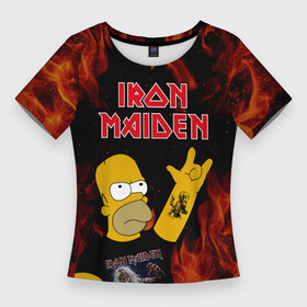 Женская футболка 3D Slim с принтом Iron Maiden Гомер Симпсон Рокер в Тюмени,  |  | gomer | homer | iron | iron maiden | maiden | music | rock | simpson | simpsons | айрон майден | айрон мейден | гомер | музыка | рок | рокер | симпсон | симпсоны