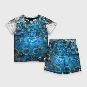 Детский костюм с шортами 3D с принтом Подводный цветок и пузыри в Тюмени,  |  | девушкам | для девочек | для девушек | лепестки | пузыри | синий | цветок
